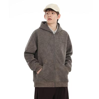 Autumn And Winter Full Print Tie-Dye Embroidered Cardigan Top Hooded Sweater Men'S Loose Large Size Casual Coat Tide