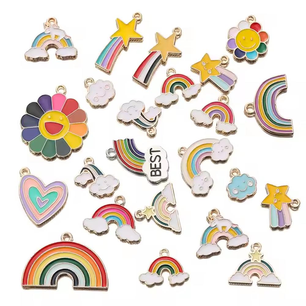CARLIDANA Colorful Heart Shaped Gold Plated Stainless Steel Pendant Designs Rainbow Star Trendy Cloud Charms for DIY Jewelry