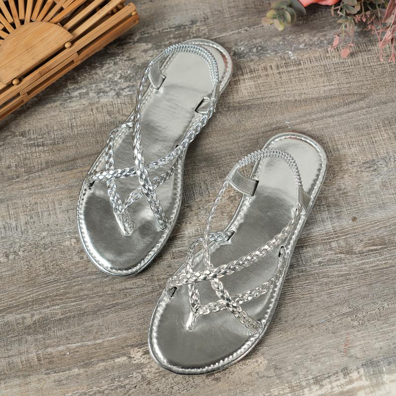 Fashion 2024 New Summer Fashion Femme Beach Woven Hollow Sandals Women Flats Casual Clip Toe Sandals