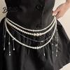 Durable Metal Waist Accessory Women Chain Multi Layer Faux Pearls