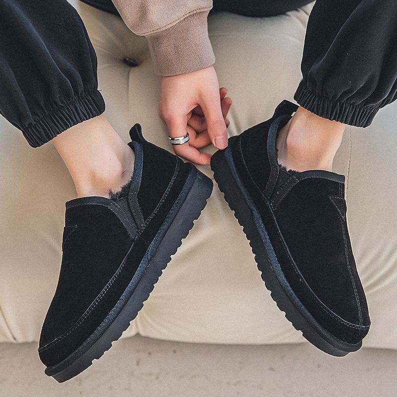 

2962 зимние ботинки осень и зима новые утолщенные бархатные теплые хлопковые туфли на одной педали британская коровья кожа зимние низкие мужские туфли 44 чёрный