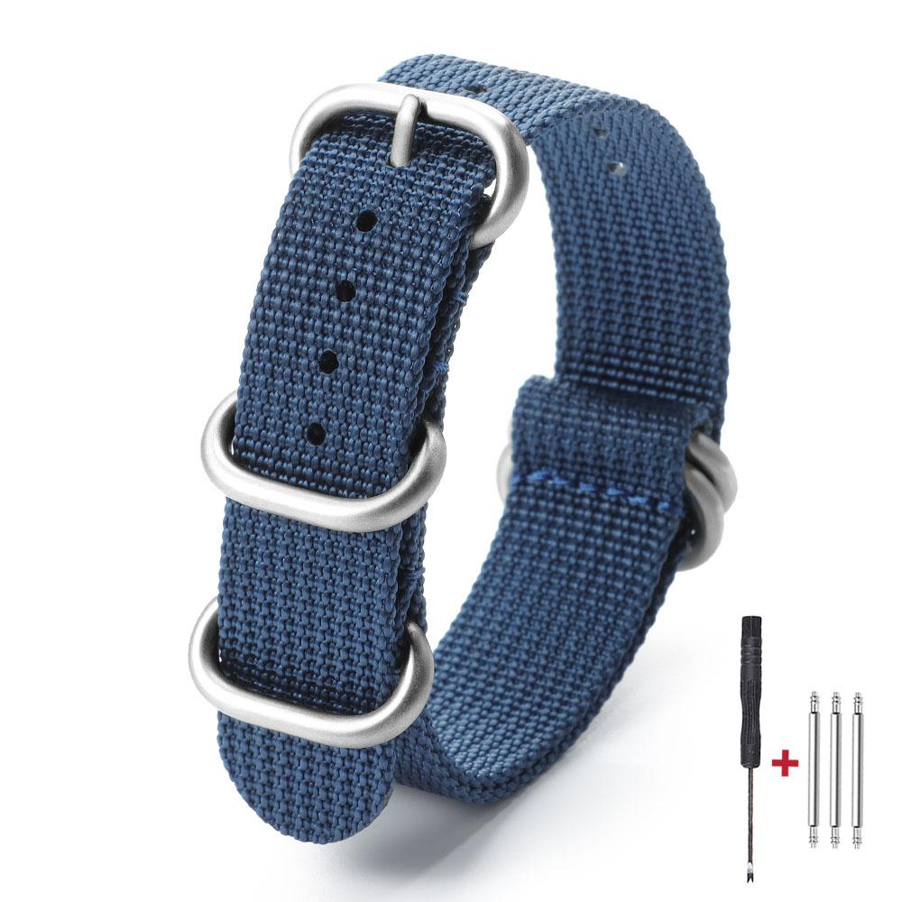 Military Sports Watch Strap Nylon Silver Ring Buckle 18mm 20mm 22mm Man Women for Seiko Ribbed Braid Replace Watch Accessories