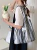 Stylish Woolen Striped Shoulder Tote Bag Trendy Canvas Bag For Students And Shopping