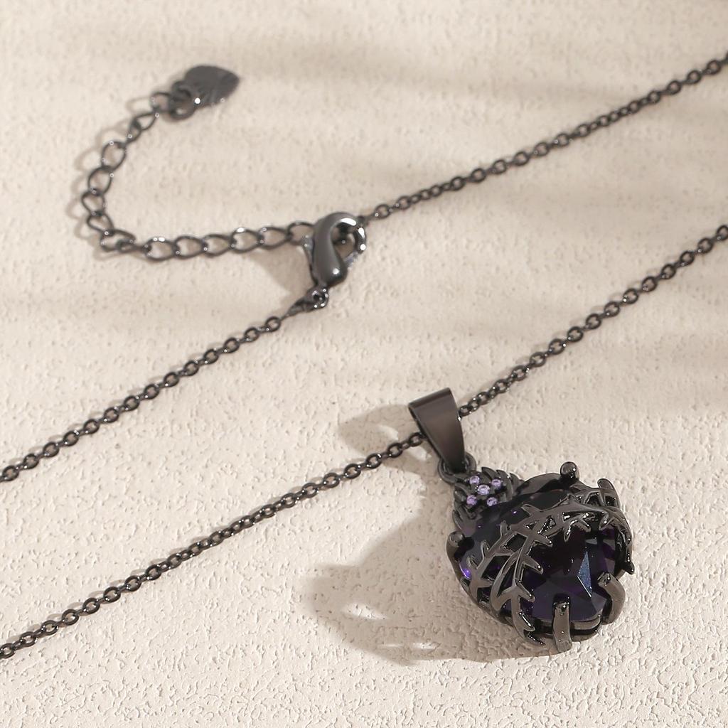 Purple Zirconia Heart Flame Cross Choker - Halloween Thorns Series Necklace
