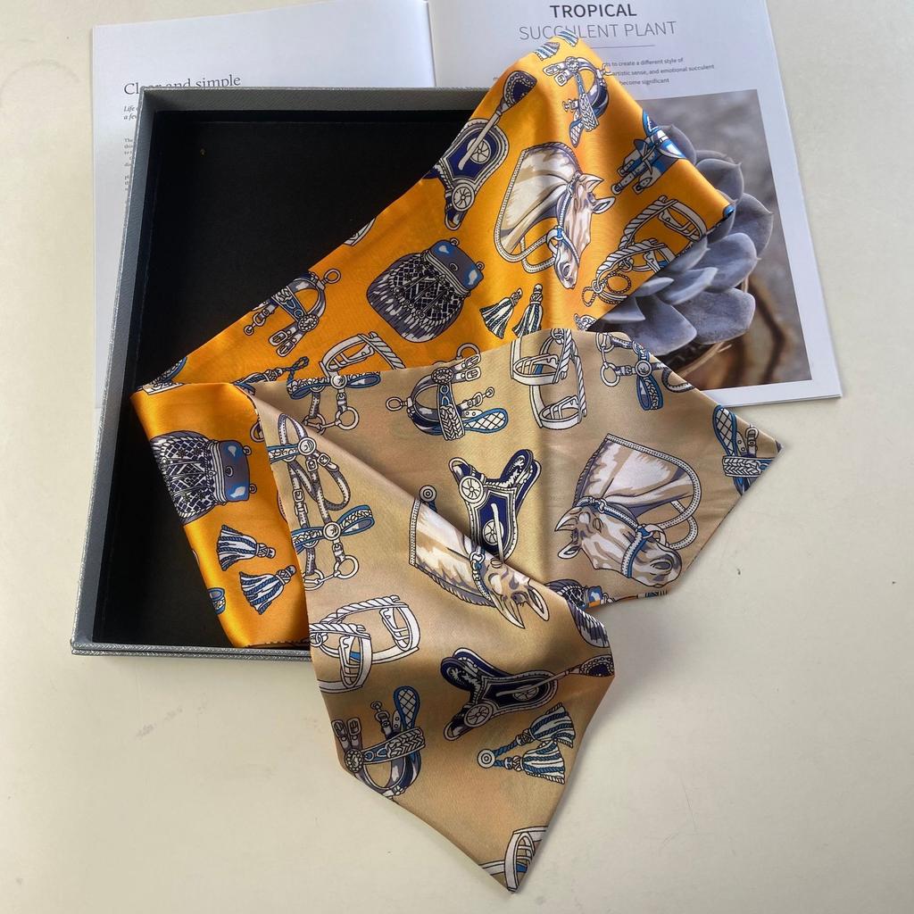Korean imitation silk long silk scarf women's big-name professional decoration small scarf printed streamer tied bag silk scarf