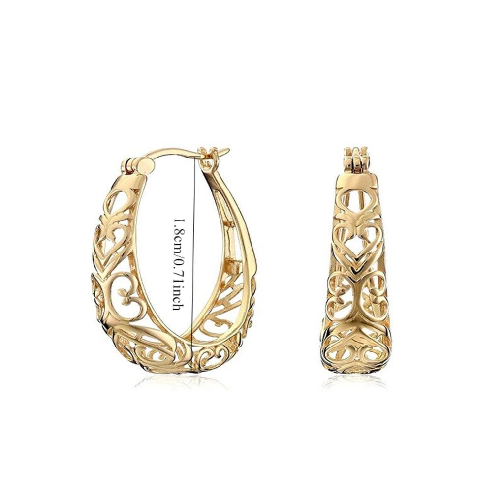 Filigree Openwork Oval Hoop Earrings for Women Vintage Inspired Fashion Daily Party Jewelry