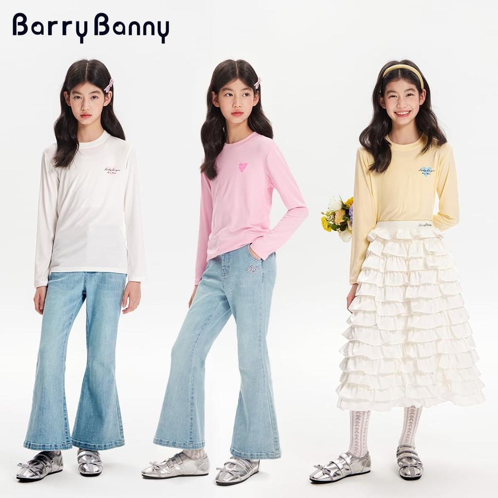Barry Banny Long Sleeve Heart Round Slim Suitable for Elementary and Middle School and White Kids' Girls' T-Shirt, Modal, Print, Neck,