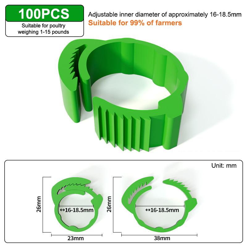 

100Pcs Adjustable Poultry Leg Rings 16-18.5mm Snap Ratchet Buckle No Number Clips For Chicken Duck Goose Pigeon S зелёный