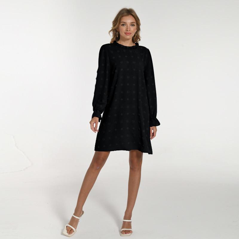 Abito Lungo da Donna alla Moda 2026 con Ricamo a Bolle, Pompon e Tessuto Jacquard a Manica Lunga