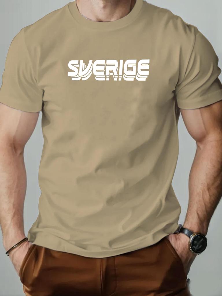 T-Shirt Herren 100% Baumwolle Englischer Buchstabe Sverige Print Rundhalsausschnitt Atmungsaktiv Übergroßes T-Shirt Lässige Mode Hochwertige Kleidung