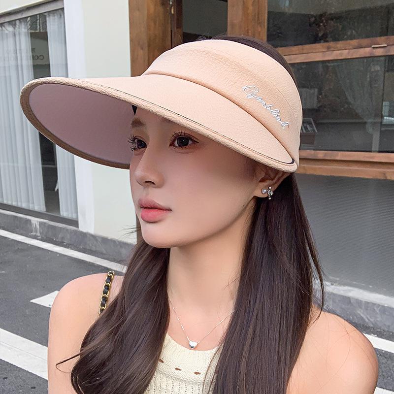 Spring and summer empty top sunscreen hat female embroidery letter curled edge fashion versatile tide outdoor cycling face cover sun hat