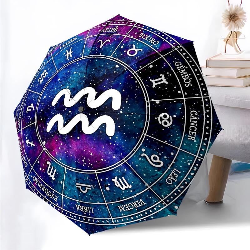 Twelve Constellations Folding Umbrella Fashion Auto-Open 8 Iron Ribs Plastic Handle Foldable Sunshade Perfect Christmas Gifts