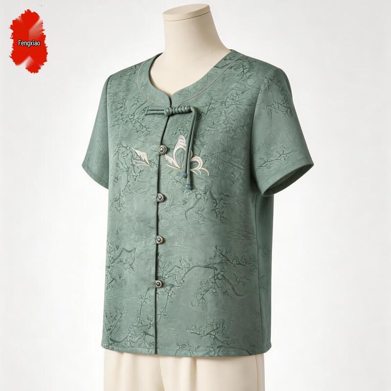 Elderly Women s New Chinese Style Short Sleeve Summer Shirt 5XL