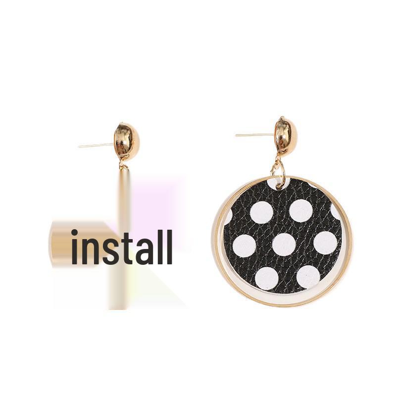 Retro Cute Polka Dot Color Block Earrings: Japanese-Korean Leather & Alloy Studs for Women