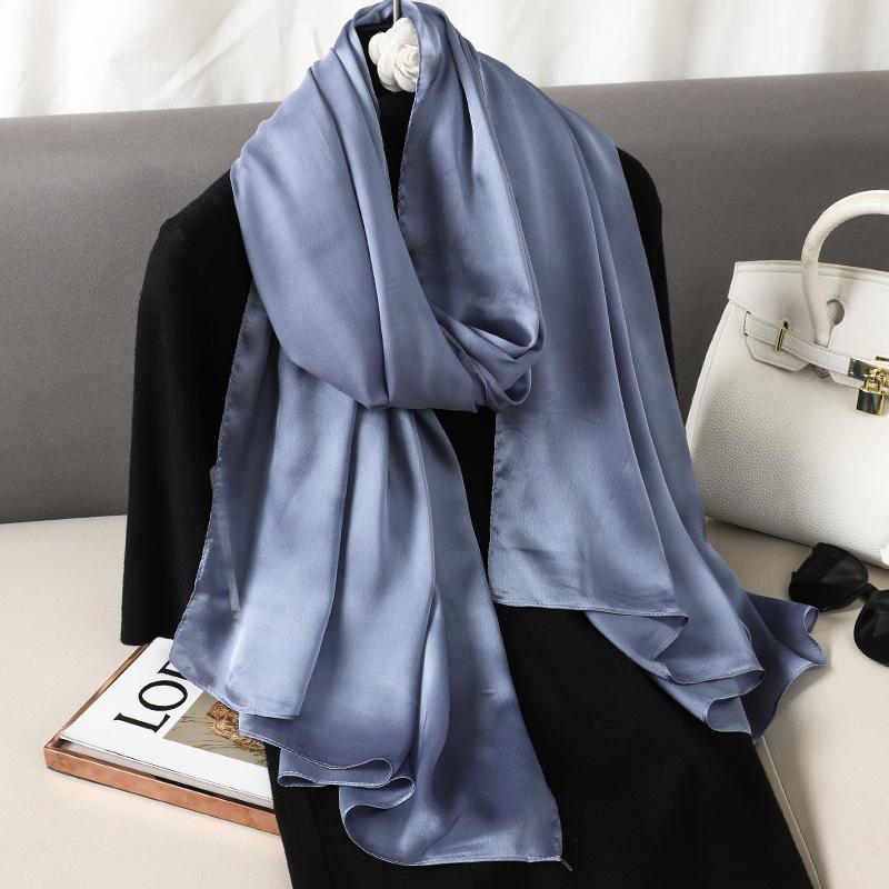 Luxury Brand Summer Solid Pure Silk Scarf Women Long Large Size Soft Wrap and Shawls Bandana Beach Hijab Head Female Foulard