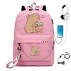 Capybara Cartoon Rugzak Studenten - Grote Capaciteit Schooltas Met USB-poort Ergonomische Rugondersteuning