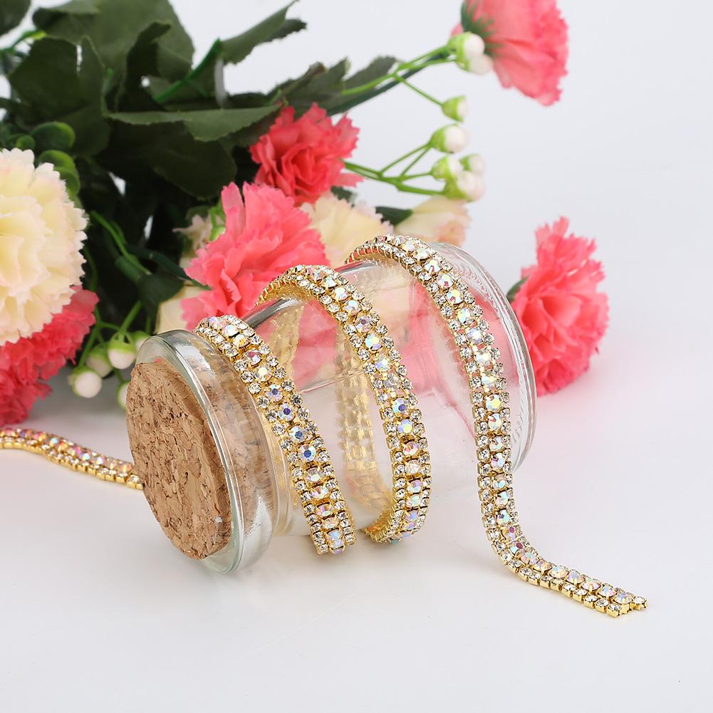 3 Rows Diamond Mesh Wrap Roll Sparkle Crystal Rhinestone Ribbon Decoration (Gold)