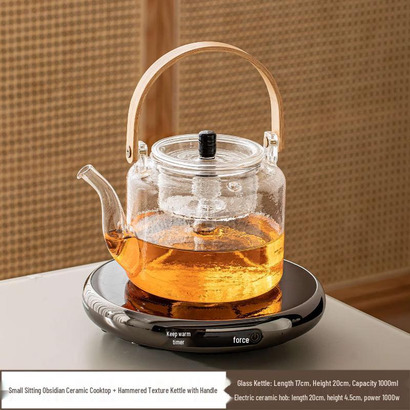 Electric Ceramic Tea Stove & Hammered Glass Teapot Set