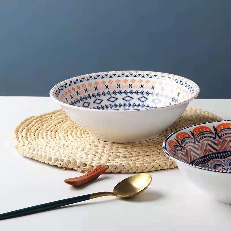 Bohemian 8-inch Ceramic Soup & Noodle Bowl Set (4-Pack)