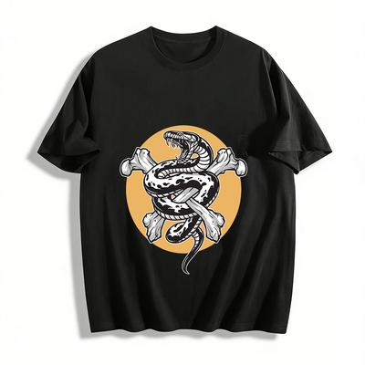 Vintage Deadly Snake Coiled Crossbones Graphic Casual Tee Pure Cotton T-shirt