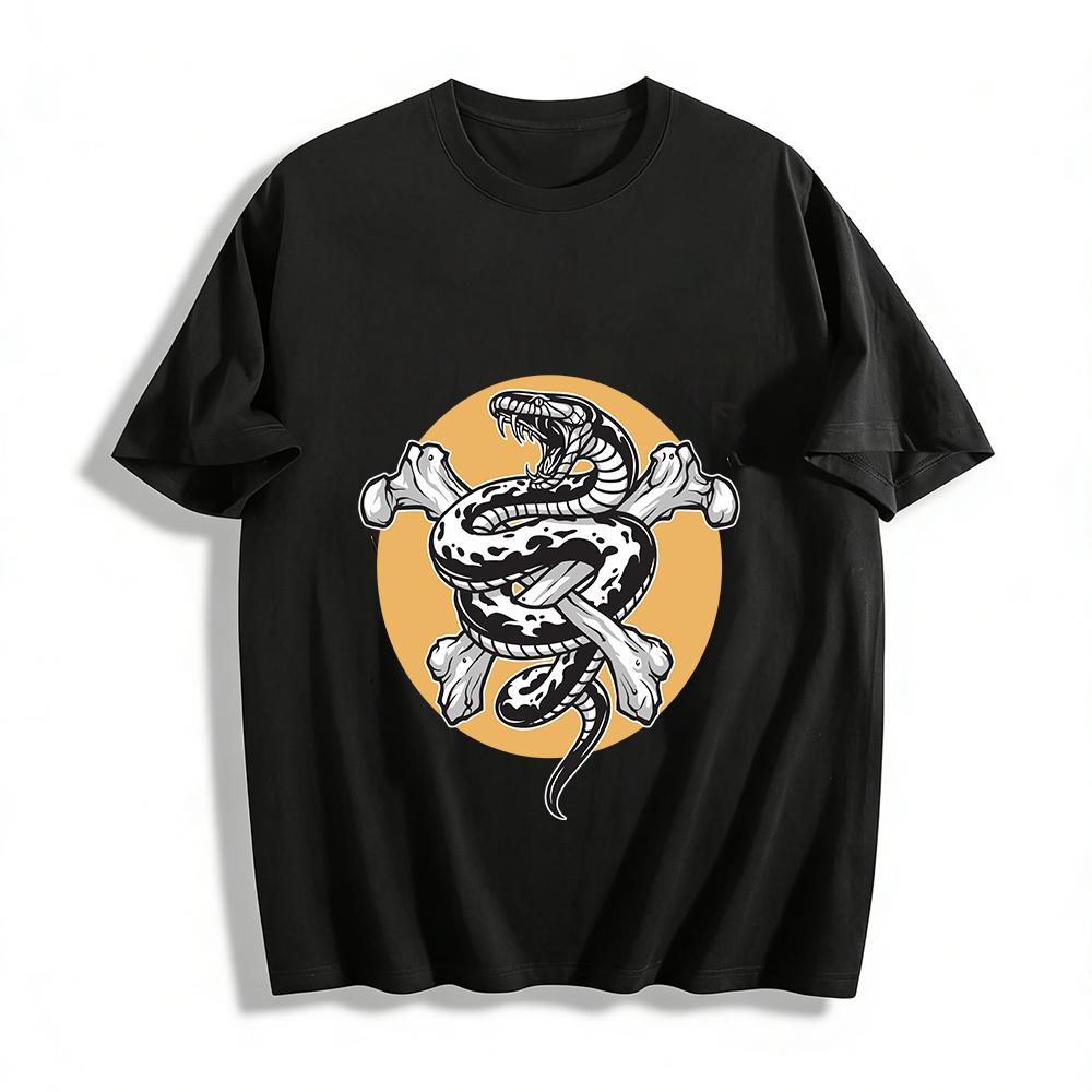 

Vintage Deadly Snake Coiled Crossbones Graphic Casual Tee Pure cotton T-shirt XXS