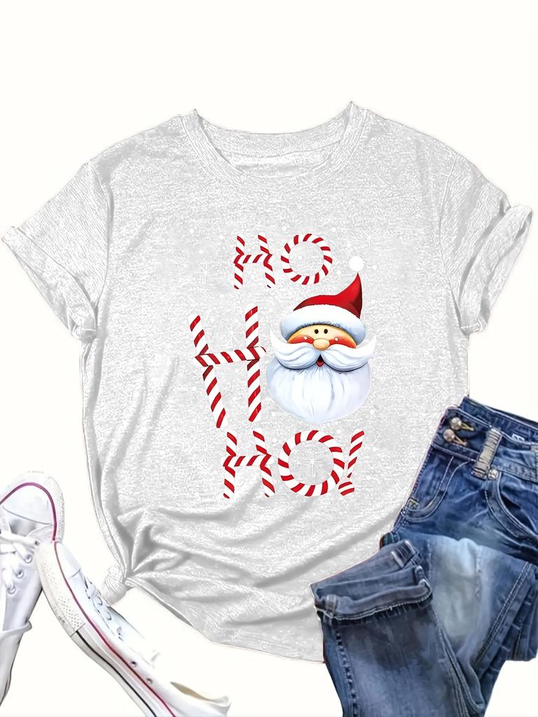 Women'S Cartoon Santa Claus Trendy Printed Casual Round Neck T-Shirt Summer Short Sleeved Harajuku Streetwear Tops Tees