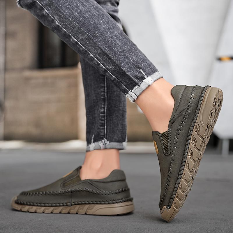 38-46 Men's Handmade Leather Shoes Casual Loafers Slip On Leather Flats Outdoor Walking Shoes