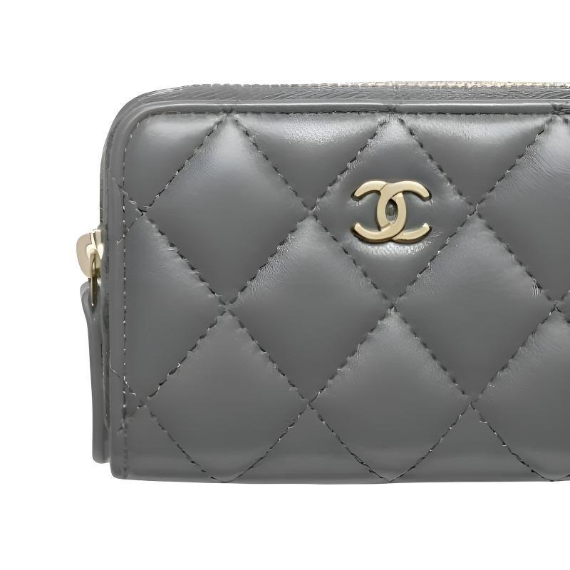 CHANEL Lambskin Coin Purse Women's Gray Black AP0216-Y04059-U2363
