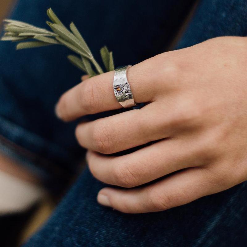 Vintage Sunset Valley Ring For Women Men Silver Color Punk Gothic Ring Unisex Accessories Handmade Designer Jewelry Lover Gift