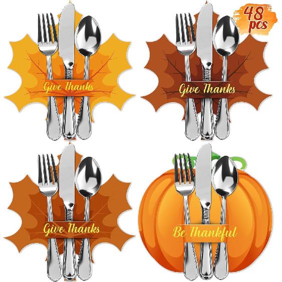 Moon Boat 48 шт. Бумажный держатель для столовых приборов на День Благодарения: Осенние кленовые листья Тыква Держатели для столовых приборов Украшения стола Осенний ужин