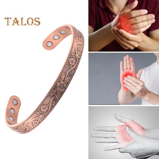 Women Magnet Bangle Plum Blossom Emboss Adjustable Open Bangle Promote Circulation Energy Copper Vintage Wrist Cuff Lady Therapy Jewelry Gift