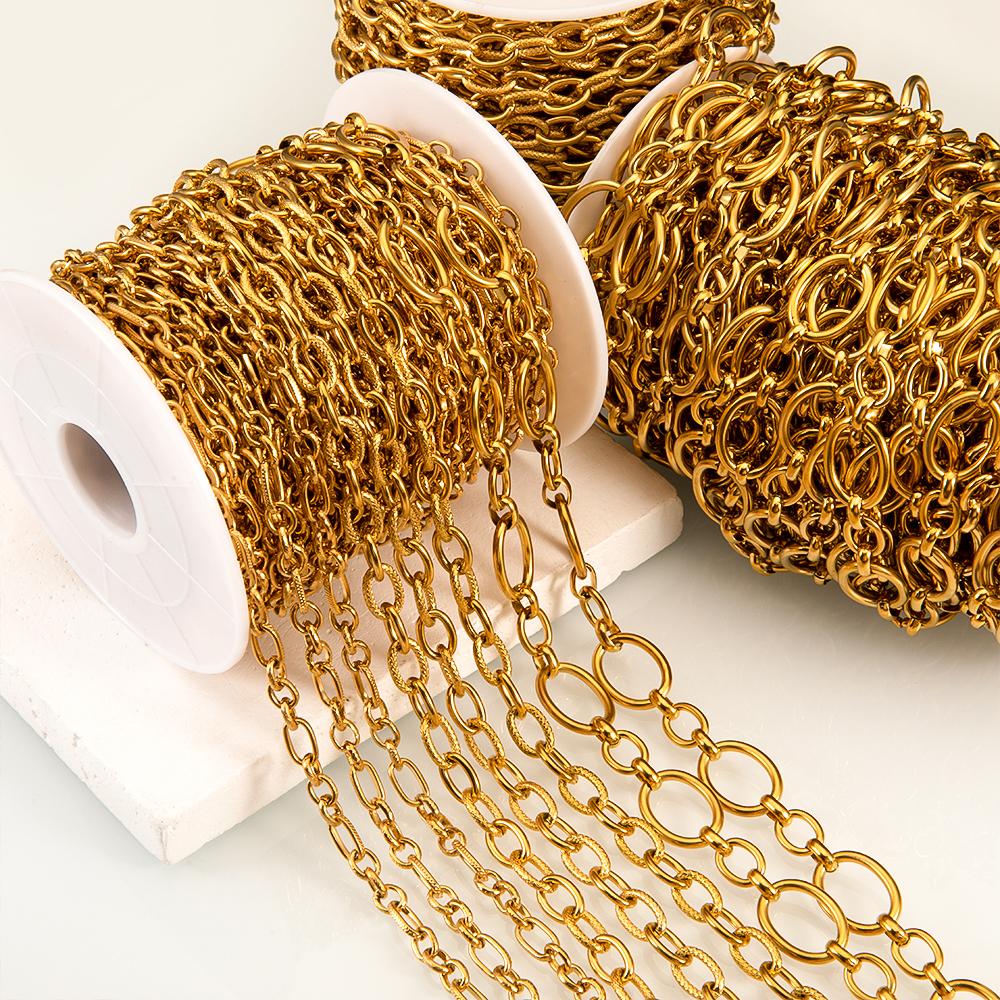 1 Meter Stainless Steel Large Heavy Chunky Hip Hop Punk Link Gold Color Chains DIY Jewelry Materials Handmade Necklace Bracelet