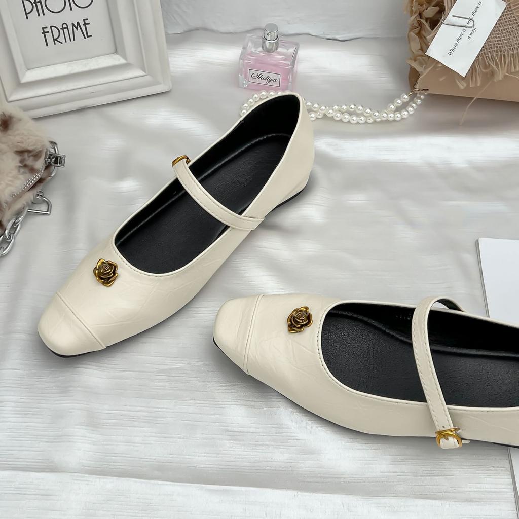 French new retro camellia silver single shoes women wear light mouth inner height increase women's shoes casual style versatile shoes