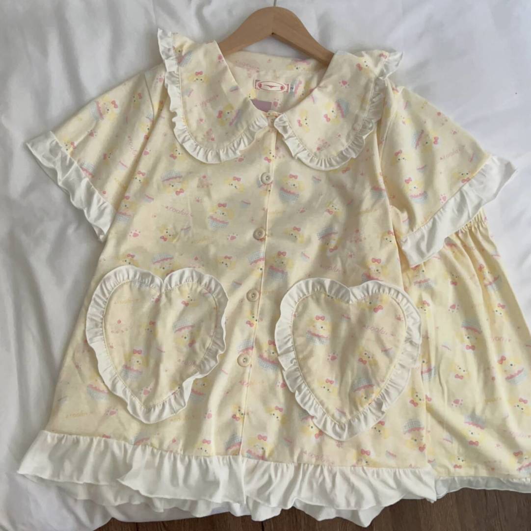 Japanese new cartoon lace cake pajamas women s summer short-sleeved shorts doll collar two-piece girl loungewear S