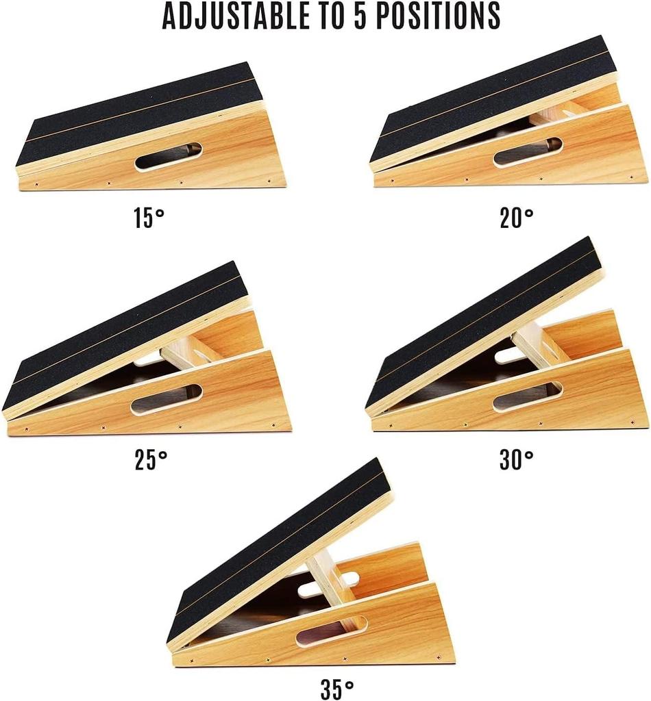 Yes4All Professional Incline Wooden Slant Full for Yoga and Squats Imported from GGZT Board, Board, Black, Non-Slip Surface, 5-Level Adjustment,