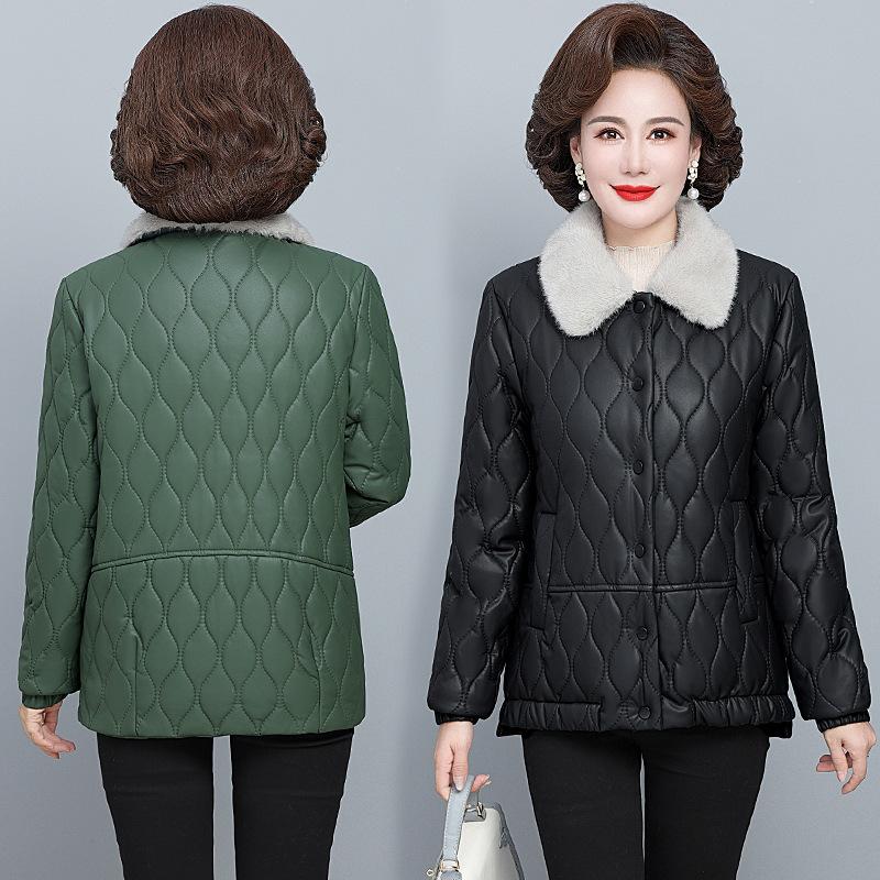 Imitation Leather Padded Jacket, Western Style Plus Velvet Thickened Cold-proof Padded Jacket