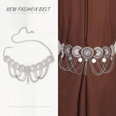 Exotische Damen-Taillenkette Retro Ethnischer Stil Ovaler Gürtel Damen Westliche Regionen Tanzaufführungskostüm Taillenkette