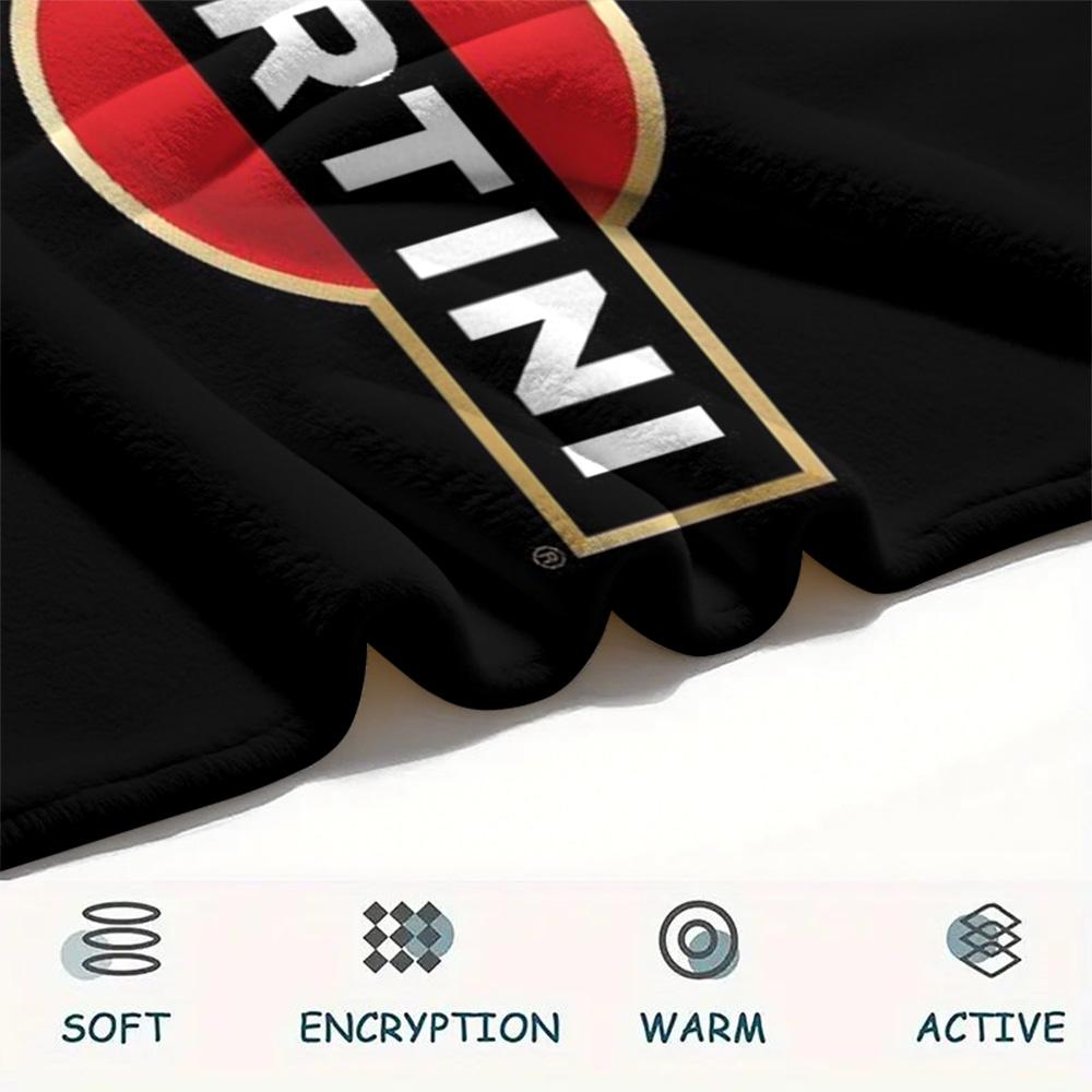 Martini Classic Brand Logo Black Background Print Flannel Blanket Retro Bar Style Soft Throw Blanket Sofa Bedroom Travel Home Decor