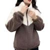 Women Winter Coat Stand Collar Zipper Closure Colorblock Plus Size Thick Plush Extra Warmth Long Sleeves Pockets Cardigan Outdoor Jacket
