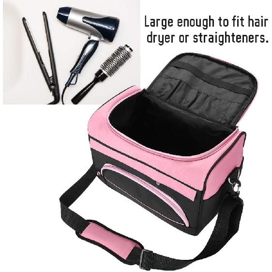 Hairdressing Tool Storage Bag,Large Capacity Pro Hairdressing Hair Equipment Salon Tool Carrying Bag Travel Storage Case Bag(Rose Pink)