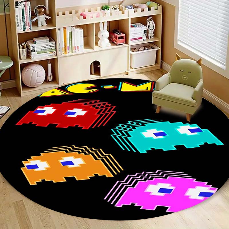 Tappeto Rotondo con Motivo Arcade Pac-Man Tappeto Morbido Tappetino Antiscivolo per Decorazione Stanza dei Giochi