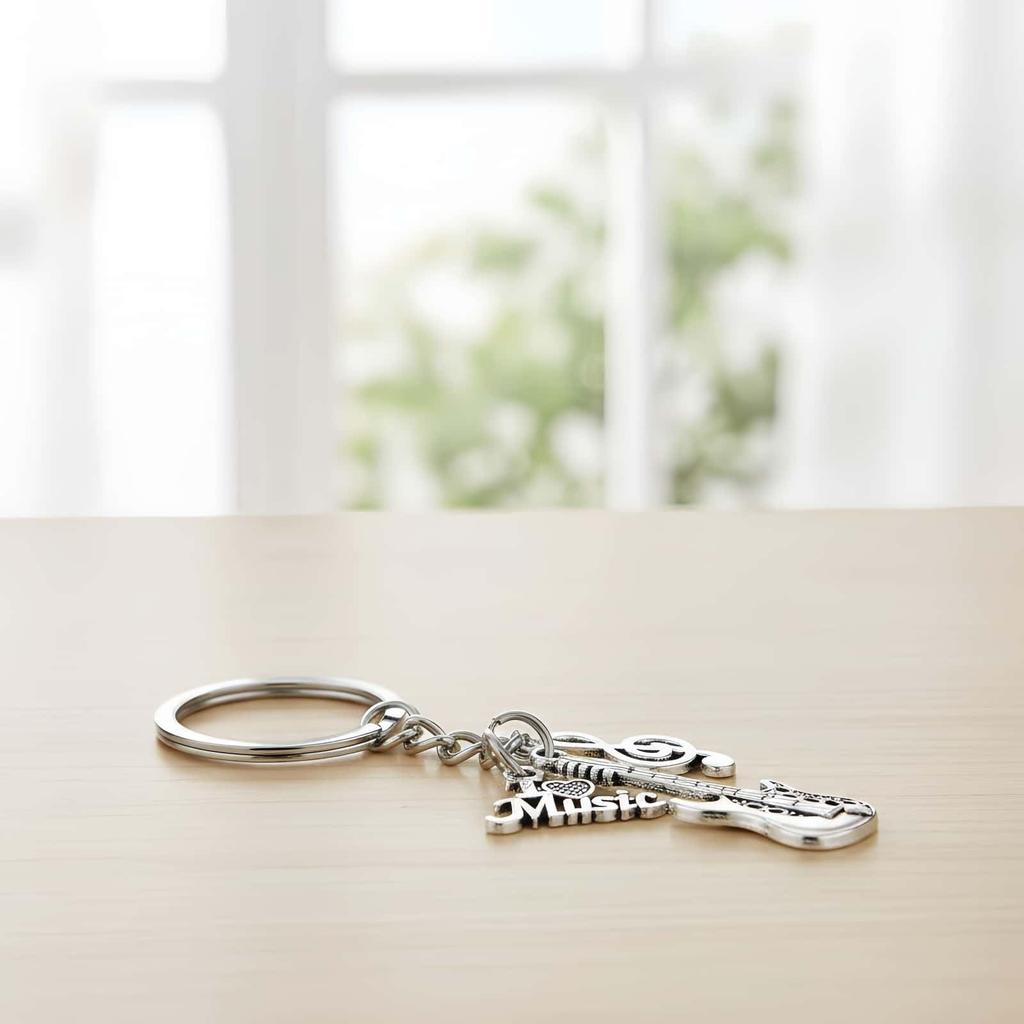 PYNASA 3-Tone Guitar and Musical Note Keychains for Women and Men, Cute Inspirational I Love Music & Guitar Charm Keychain Accessories Gift for Car