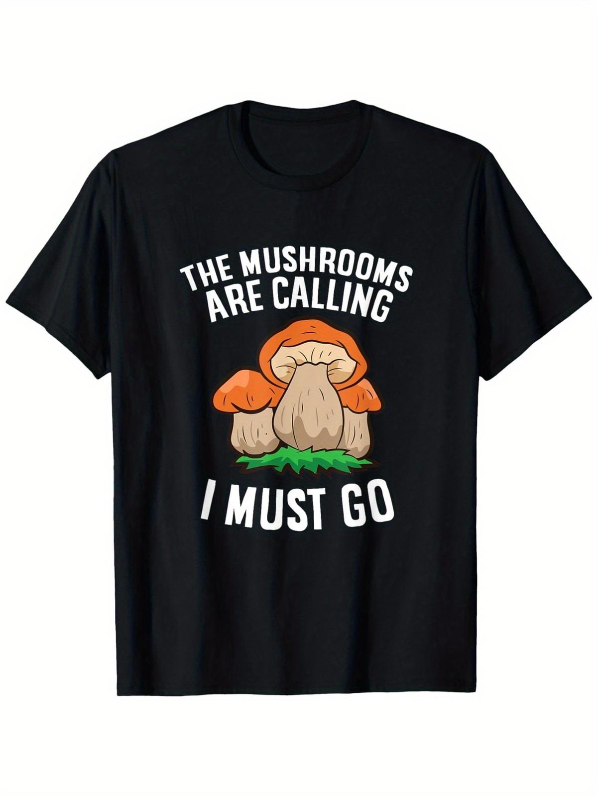 Mushroom Graphic T-Shirt The Mushrooms Are Calling Casual Short Sleeve Tee M