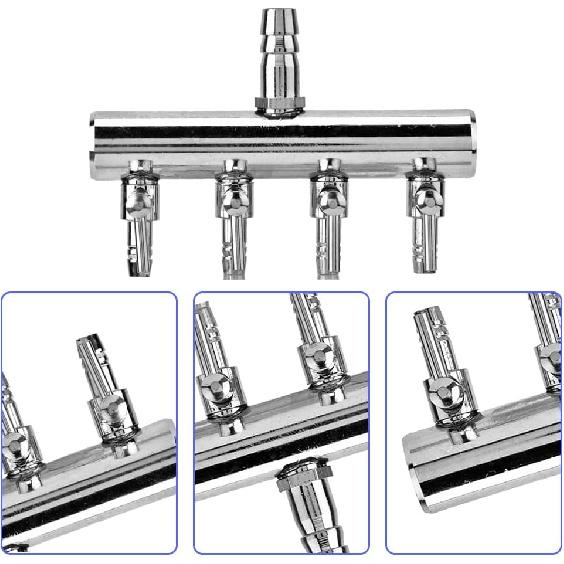 Joyzan Air Splitter Flow Control Valve, Aquarium Flow Gang Lever Pump Distributor 4 Way Stainless Steel Fish Tank Manifolds Multi Port T Shaped Line