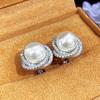 New Arrival Female Earrings  Sterling Silver Shiny Imitation Pearl Zircon Earrings for Women Cross Design Ear  Gift