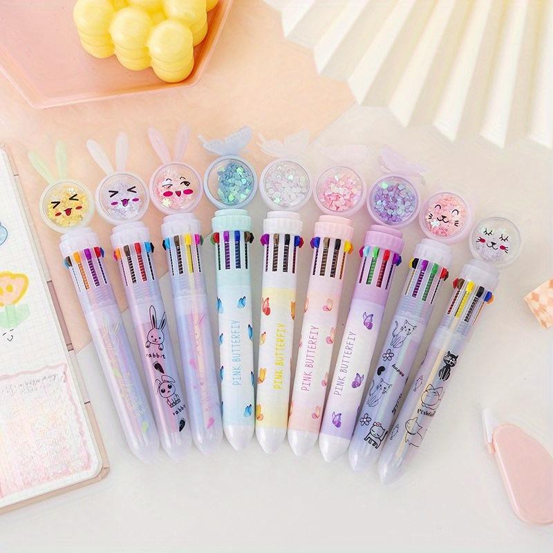 

1Pc Cartoon Glitter Rabbit Kawaii 10 Color Creative Cute Morandi Quick Drying Cap Ballpoint Pen Journal Supplies Stationery Aesthetic Stationery Sch Random style 1PC