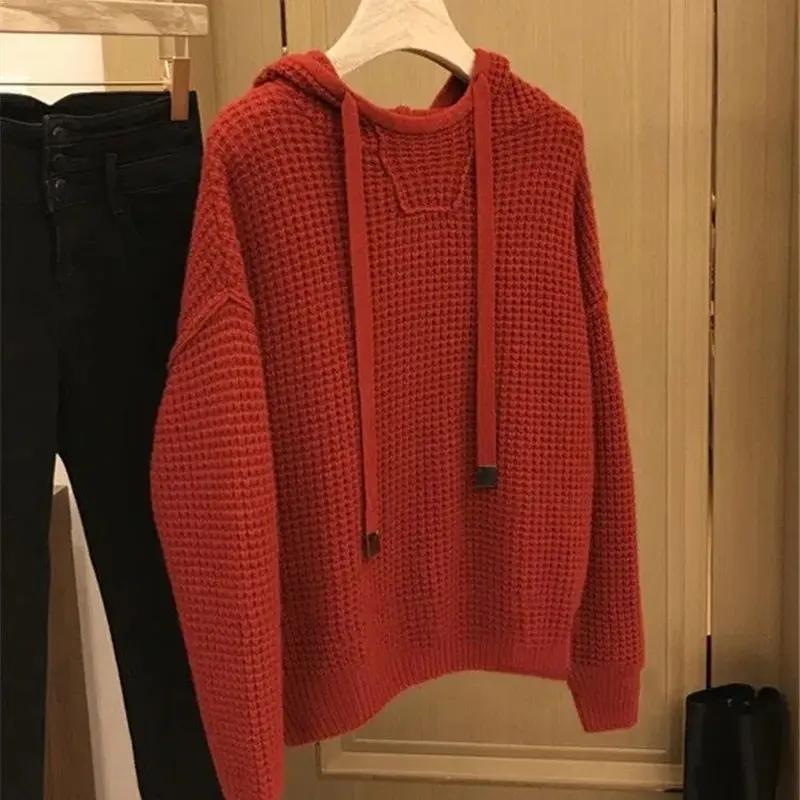 Sweaters Coat Cardigan for Women Winter Oversize Fleece Hooded Solid Color Loose Long Sleeve Knit Sweaters Coat