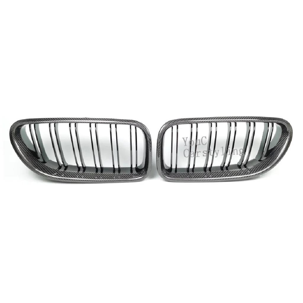 F06 Real Carbon Fiber +ABS Double Line Grills Front Bumper Grille For BMW 6 Series F06 M6 F12 F13 2012-2018 630i 640i 650i