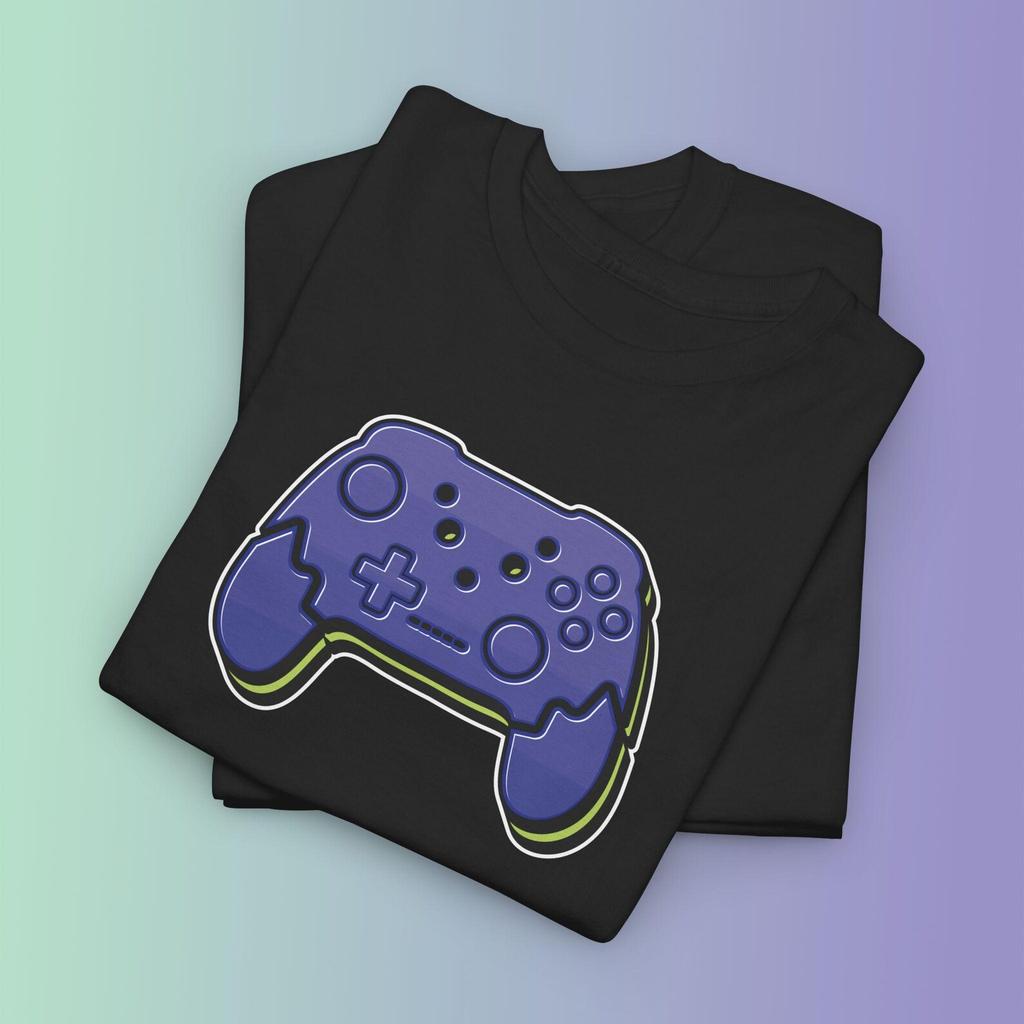 Purple Game Controller Shirt, Neon Green Outline Gamer Tee, Retro Gaming Art