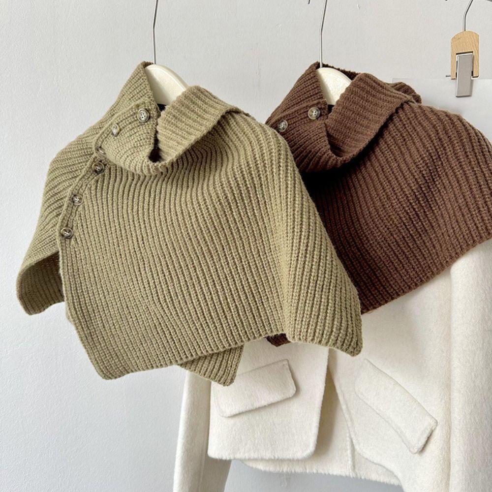 Button High Neck Scarf Warm Scarves Knitwear Korean Style Knitted Shawl  Autumn